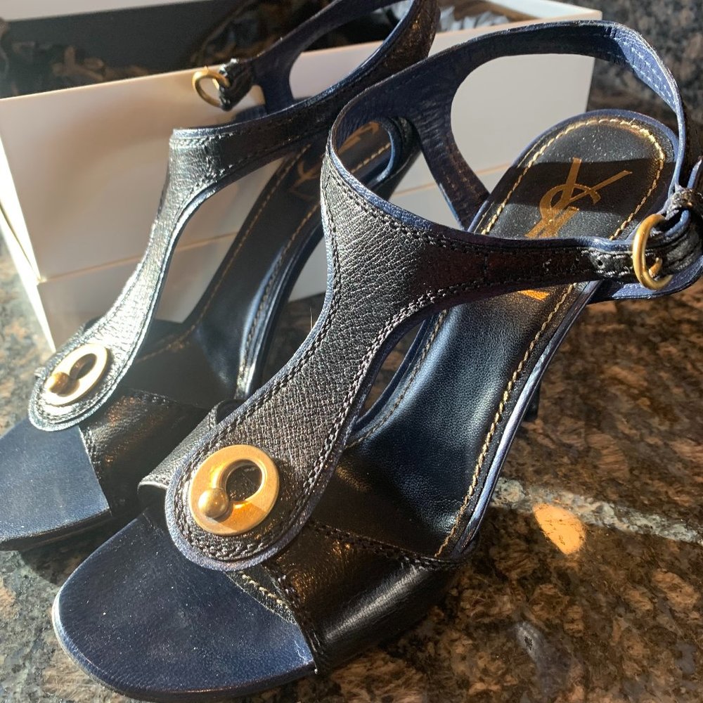 Yves Saint Laurent  Sandal 100 Blac,k and blue